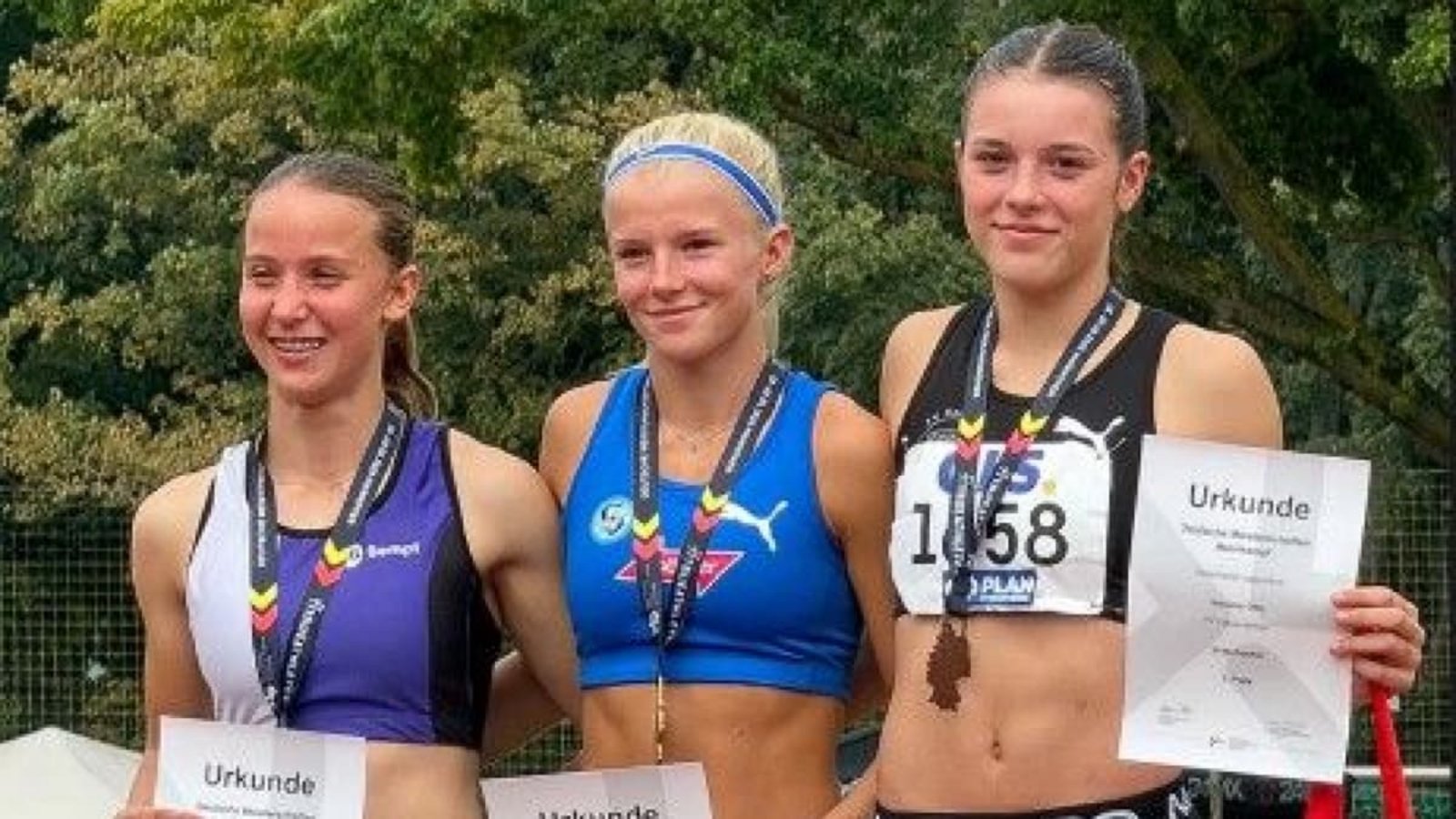 Einfach nicht zu schlagen: Anni Marcard (Mitte) wurde ihrer Favoritenrolle gerecht und holte sich den U14-DM-Titel im Siebenkampf.privat