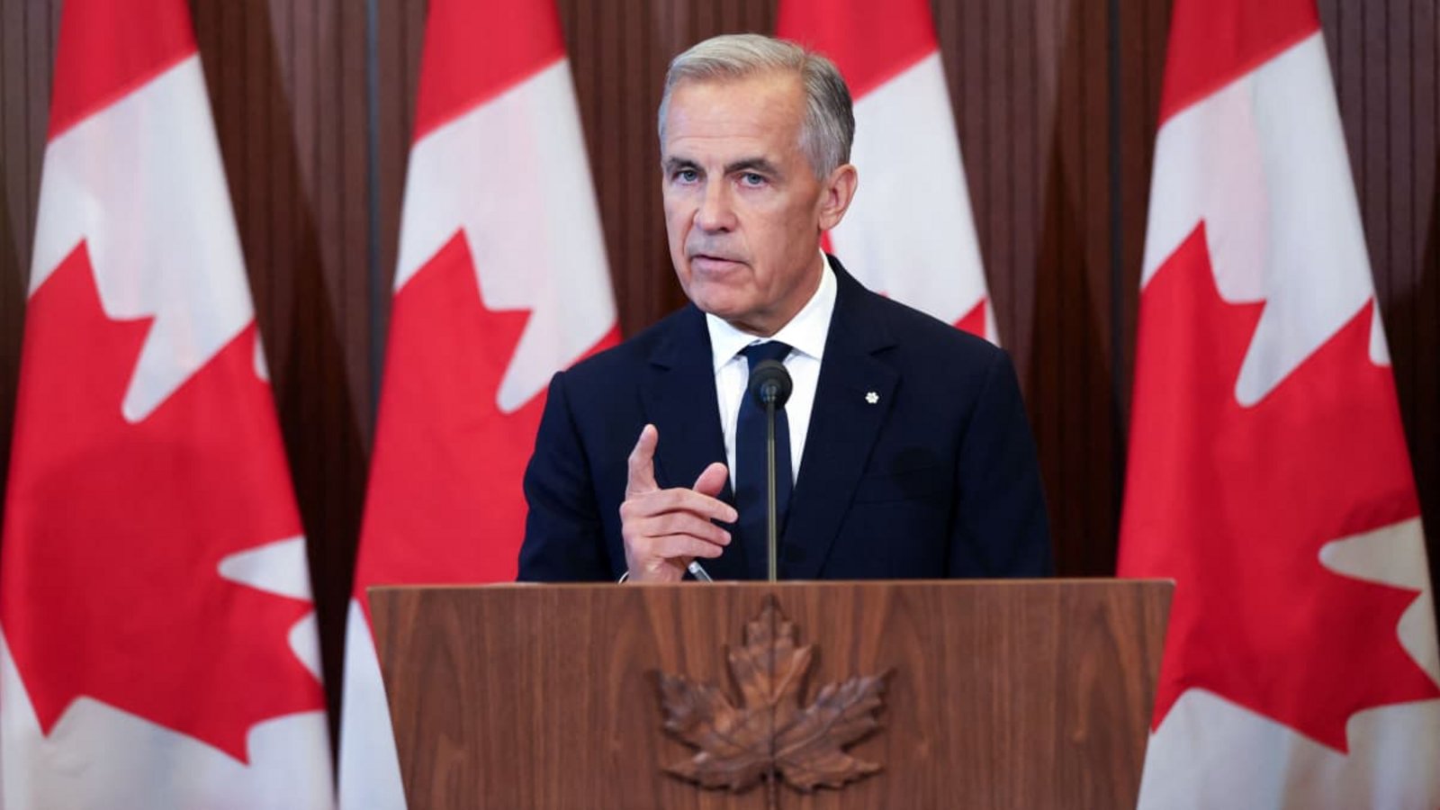 Mark Carney bei einer Pressekonferenz in Ottawa nach dem vorläufigen Scheitern der Handelsgespräche mit den USADAVE CHAN/afp Mark Carney bei einer Pressekonferenz in Ottawa nach dem vorläufigen Scheitern der Handelsgespräche mit den USADAVE CHAN/afp