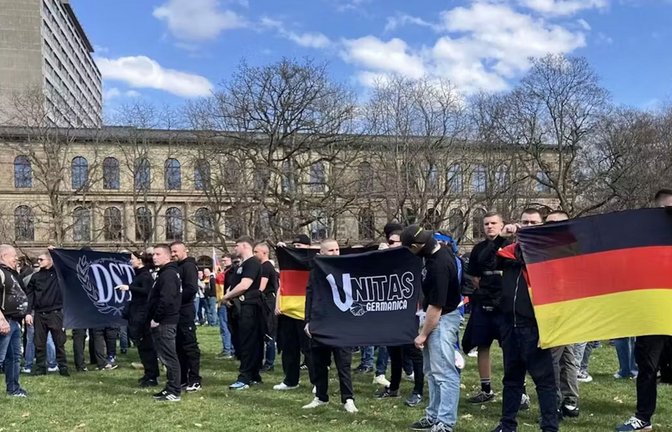 Die rechtsextremen Gruppen bei ihrem Auftritt in Stuttgart im März<span class='image-autor'>Foto: STZN</span>