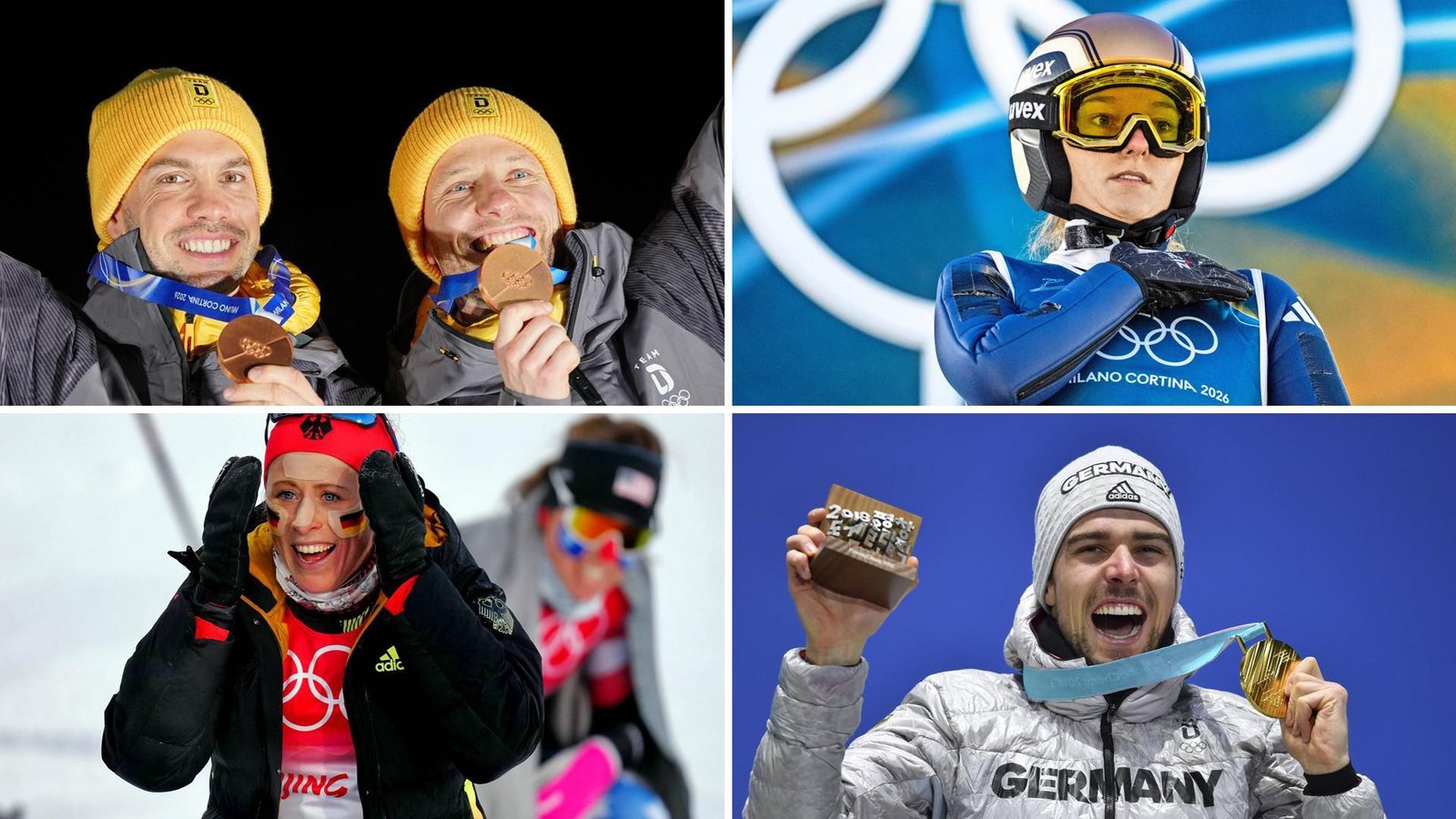 Vier olympische Karrieren gehen zu Ende: Tobias Wendl/Tobias Arlt (o. li.), Katharina Schmid (o. re.), Katharina Hennig Dotzler (u. li) und Johannes Rydzek (u. re.).Foto: Michael Kappeler/dpa (2), imago (2) Vier olympische Karrieren gehen zu Ende: Tobias Wendl/Tobias Arlt (o. li.), Katharina Schmid (o. re.), Katharina Hennig Dotzler (u. li) und Johannes Rydzek (u. re.).Foto: Michael Kappeler/dpa (2), imago (2)