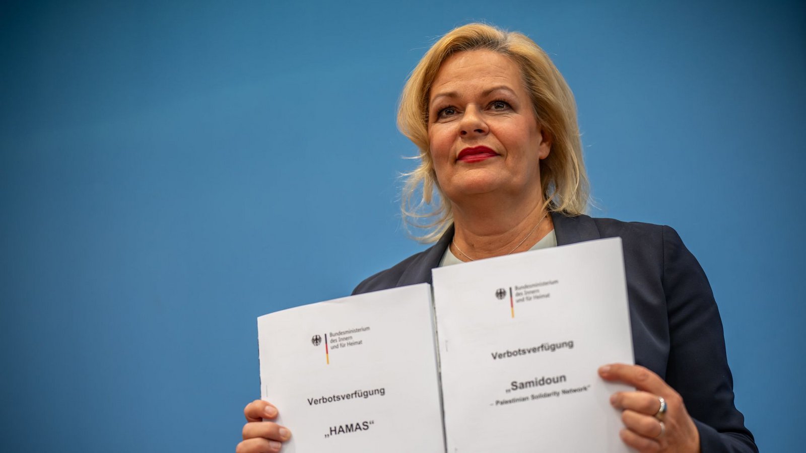 Bundesinnenministerin Nancy Faeser hat Verbote gegen die Hamas und das Netzwerk Samidoun erlassen.Foto: dpa/Michael Kappeler