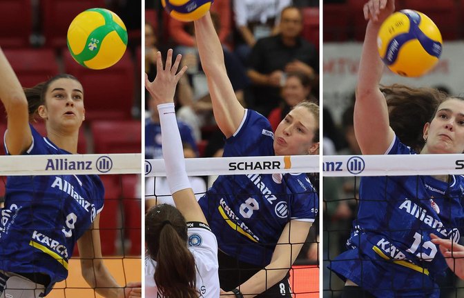 Feste Größen im Team von Allianz MTV Stuttgart (v. li.): Anna Koulberg, Eleanor Holthaus und Lucia Varela Gomez.<span class='image-autor'>Foto: Baumann</span>