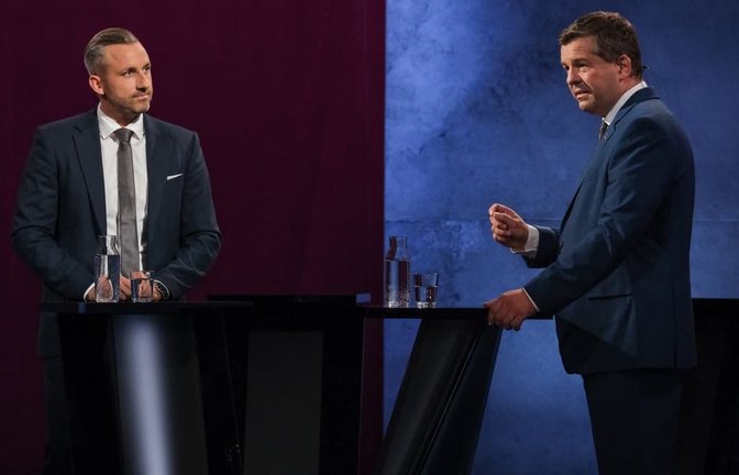 MDR-Wahlarena mit den Spitzenkandidaten Ulrich Siegmund (AfD) und Sven Schulze (CDU) zur Landtagswahl.<span class='image-autor'>Klaus-Dietmar Gabbert/dpa</span>