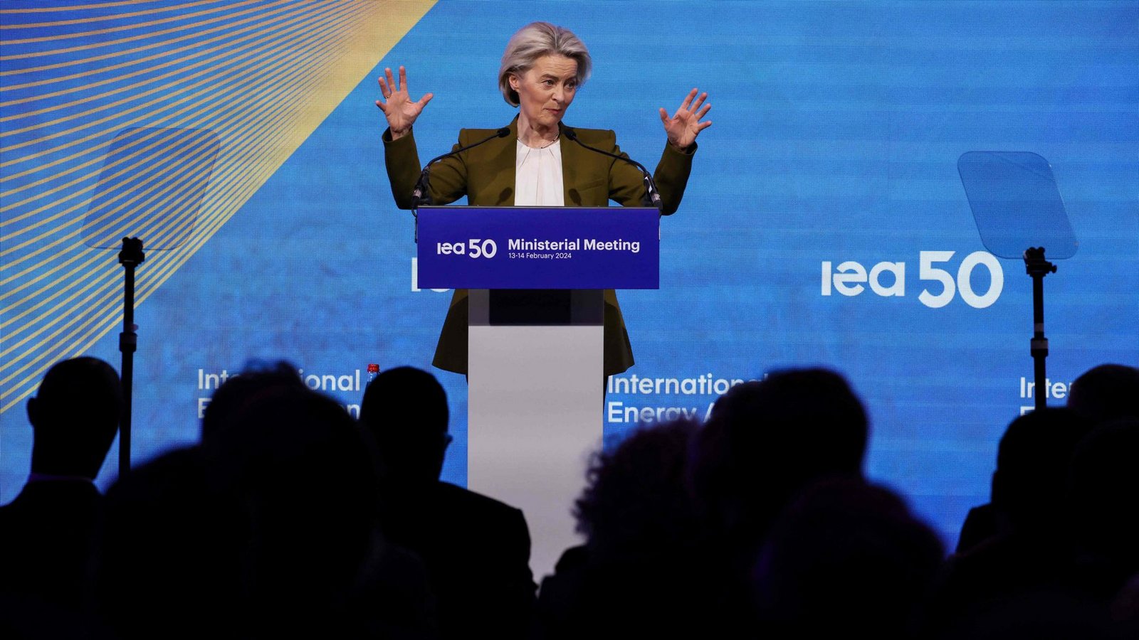 Ursula von der Leyen betreibt auf einer Veranstaltung in Paris Werbung im Kampf gegen den Klimawandel – und auch für sich selbst.Foto: AFP/IAN LANGSDON Ursula von der Leyen betreibt auf einer Veranstaltung in Paris Werbung im Kampf gegen den Klimawandel – und auch für sich selbst.Foto: AFP/IAN LANGSDON