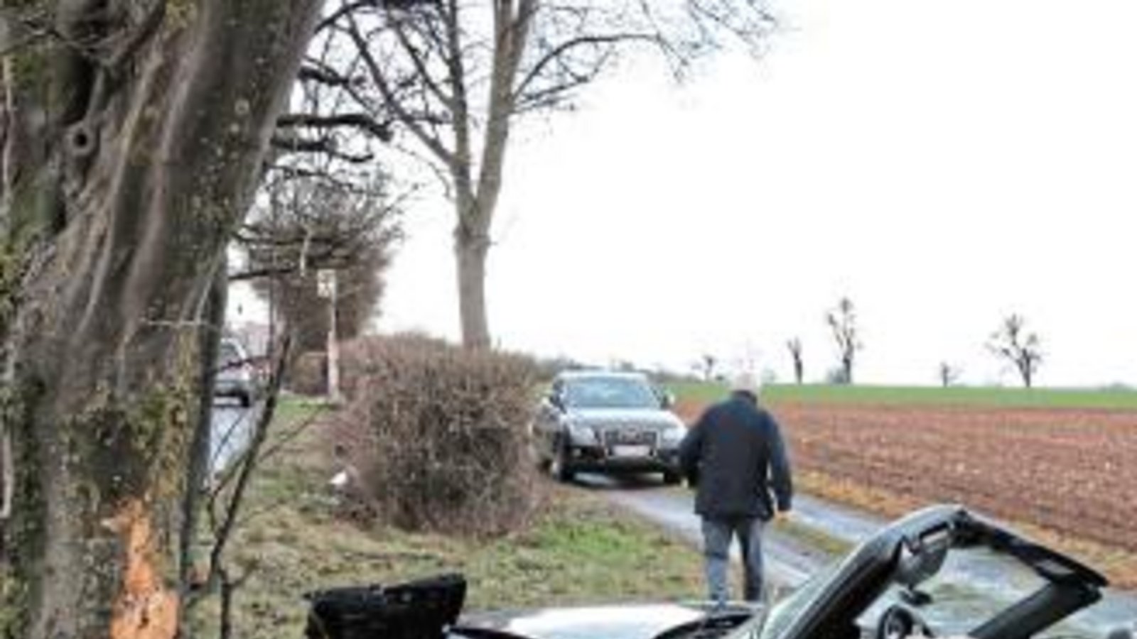 Einem unbekannten Fahrzeuglenker musste der Porschefahrer ausweichen und krachte dann gegen einen Baum. Foto: Bögel