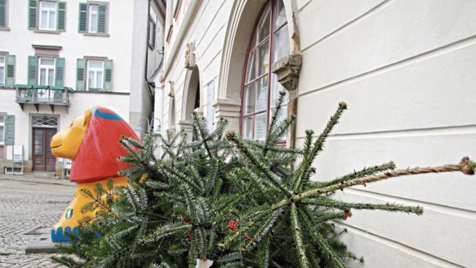 Dieser weggeworfene Baum vor dem Vaihinger Rathaus macht es mehr als deutlich: Das Ende der Weihnachtszeit gekommen. Foto: Banholzer Dieser weggeworfene Baum vor dem Vaihinger Rathaus macht es mehr als deutlich: Das Ende der Weihnachtszeit gekommen. Foto: Banholzer