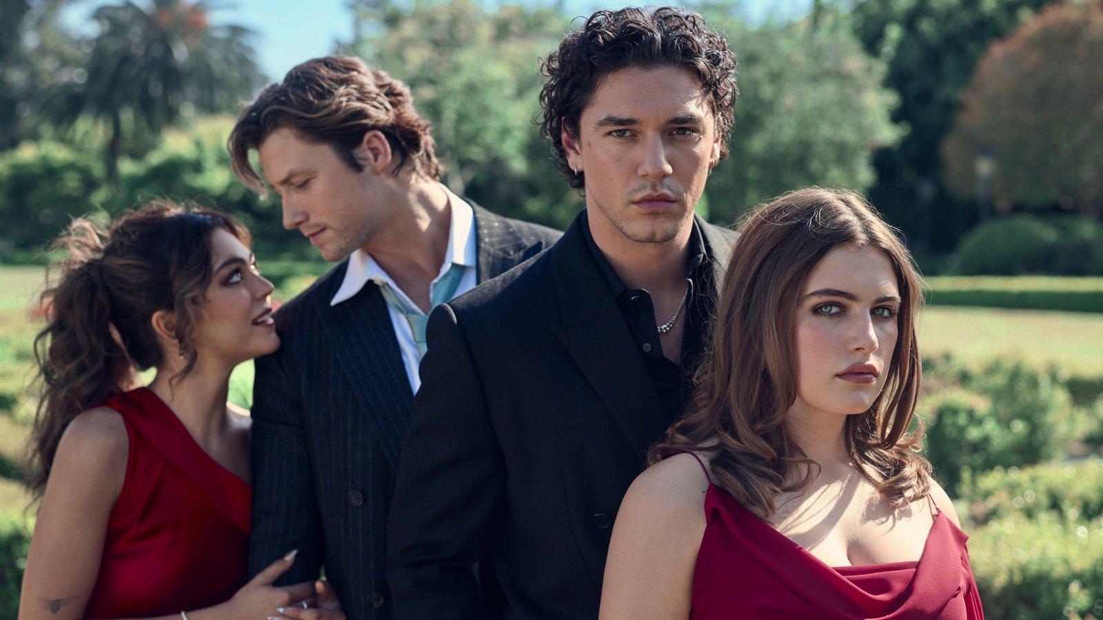 Neue Stars und Seriengesichter dank der Prime-Video-Hitserie "Off Campus": von links nach rechts sind das Mika Abdalla (als Allie Hayes), Stephen Kalyn (als Dean Di Laurentis), Belmont Cameli (als Garrett Graham) und Ella Bright (als Hannah Wells).Foto: -/PrimeVideo/dpa