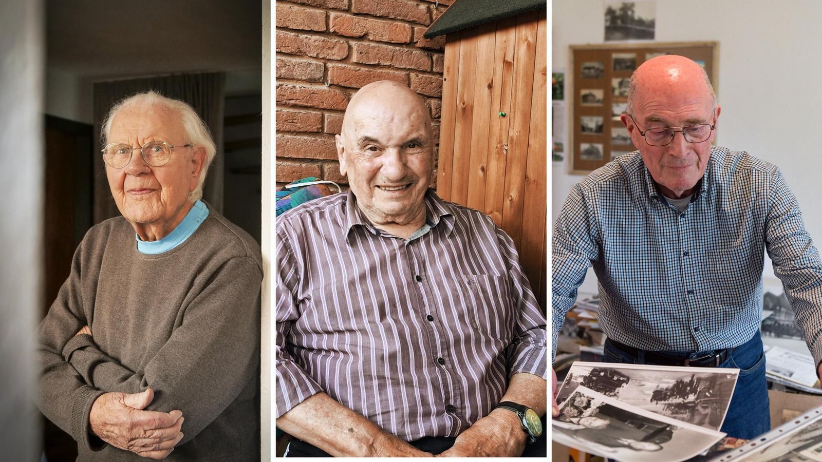 Drei Zeitzeugen des Krieges: Eberhard Röhm, Hermann Schweizer und Walter Rieker (von links).Foto: Simon Granville/Maximilian Kroh/LICHTGUT/Max Kovalenko Drei Zeitzeugen des Krieges: Eberhard Röhm, Hermann Schweizer und Walter Rieker (von links).Foto: Simon Granville/Maximilian Kroh/LICHTGUT/Max Kovalenko