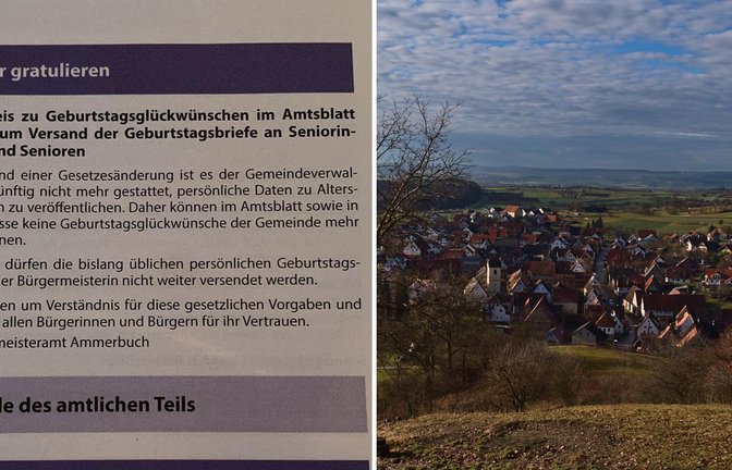 Die Tübinger Nachbargemeinde Ammerbuch zieht Konsequenzen aus dem Datenschutz-Verfahren gegen die Unistadt und stellt nun selbst die Geburtstagsgrüße im Amtsblatt ein.<span class='image-autor'>Foto: privat, imago/Dreamstime</span>