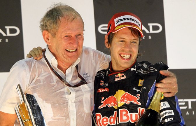 Sebastian Vettel (r) im Jahr 2010 mit Helmut Marko.<span class='image-autor'>Foto: Jens Büttner/DPA/dpa/Archiv</span>