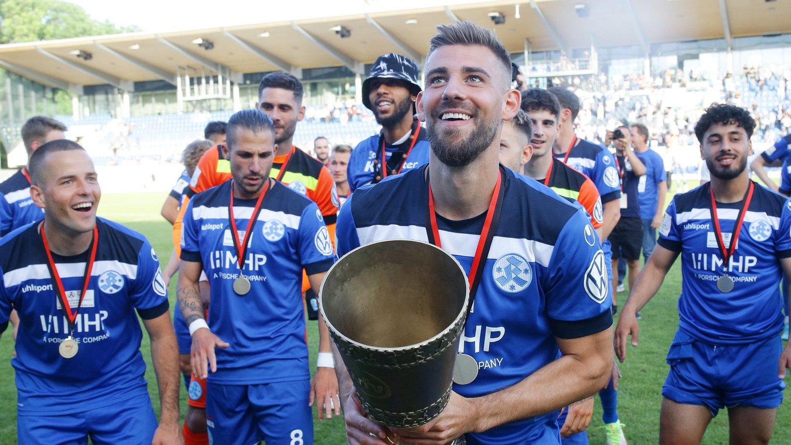 Können David Braig und die Stuttgarter Kickers denWFV-Pokal-Sieg von 2022 wiederholen?Foto: Pressefoto Baumann