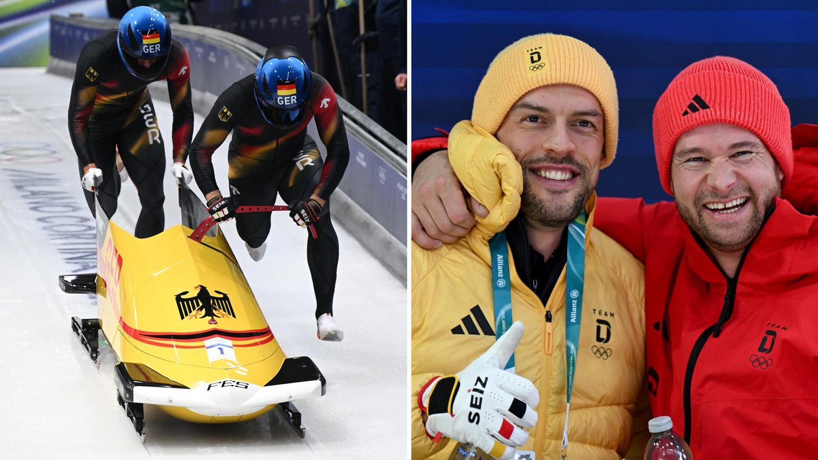 Bobpilot Johannes Lochner (re.) liegt mit seinem Anschieber Georg Fleischhauer auf Goldkurs.Foto: Robert Michael/dpa Bobpilot Johannes Lochner (re.) liegt mit seinem Anschieber Georg Fleischhauer auf Goldkurs.Foto: Robert Michael/dpa