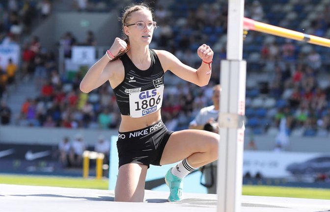 Siegerfaust nach dem Titel: Lisa Bender vom TSV Baltmannsweiler gewinnt in Wattenscheid DM-Gold im Hochsprung.<span class='image-autor'>Ralf Görlitz</span>