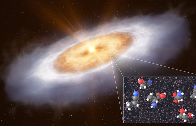 Künstlerische Darstellung der planetenbildenden Scheibe um den Stern V883 Orionis<span class='image-autor'>Foto: Eso/L. Calçada/T. Müller (MPIA/HdA)/(CC BY 4.0)</span>