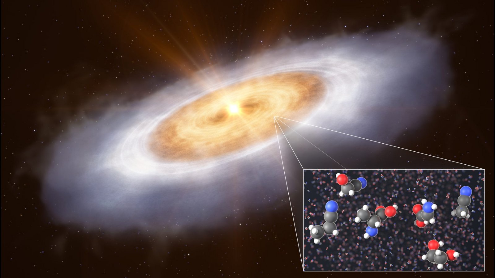 Künstlerische Darstellung der planetenbildenden Scheibe um den Stern V883 OrionisFoto: Eso/L. Calçada/T. Müller (MPIA/HdA)/(CC BY 4.0) Künstlerische Darstellung der planetenbildenden Scheibe um den Stern V883 OrionisFoto: Eso/L. Calçada/T. Müller (MPIA/HdA)/(CC BY 4.0)
