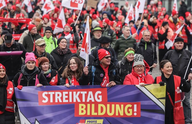 Bildungsstreik mit Kundgebung in Mannheim.<span class='image-autor'>Foto: Oliver Berg/dpa</span>