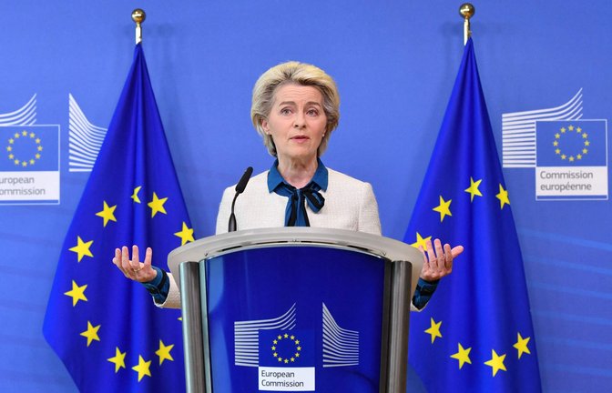 EU-Kommissionspräsidentin Ursula von der Leyen verkündet in Brüssel, wie sich Europa von russischen Gaslieferungen unabhängig machen will.<span class='image-autor'>Foto: AFP/JOHN THYS</span>