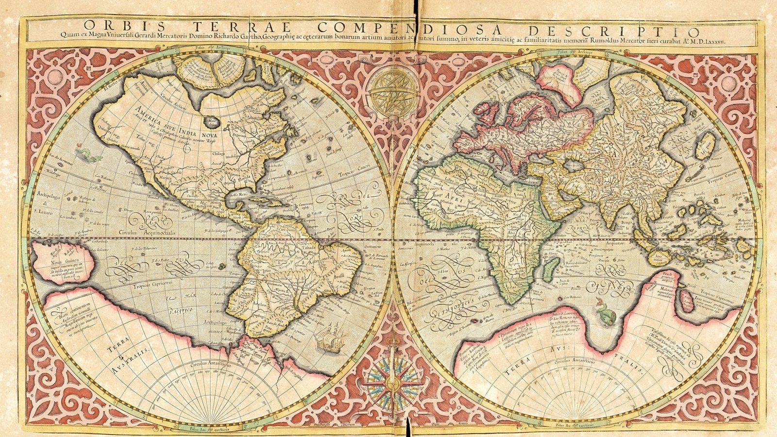 Weltkarte aus dem Jahre 1623: digital restaurierte Reproduktion von einem Kupferstich von Gerhard Mercator, geboren als Gheert Cremer (1512-1594).Foto: Imago/H. Tschanz-Hofmann