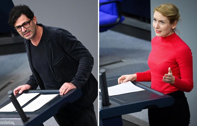 Die amtierende Ko-Parteichefin Ines Schwerdtner (r.) und der Bundestagsabgeordnete Luigi Pantisano wollen gemeinsam für den neuen Vorsitz der Linkspartei kandidieren (Archivfoto).<span class='image-autor'>Foto: Elisa Schu/dpa/Elisa Schu</span>