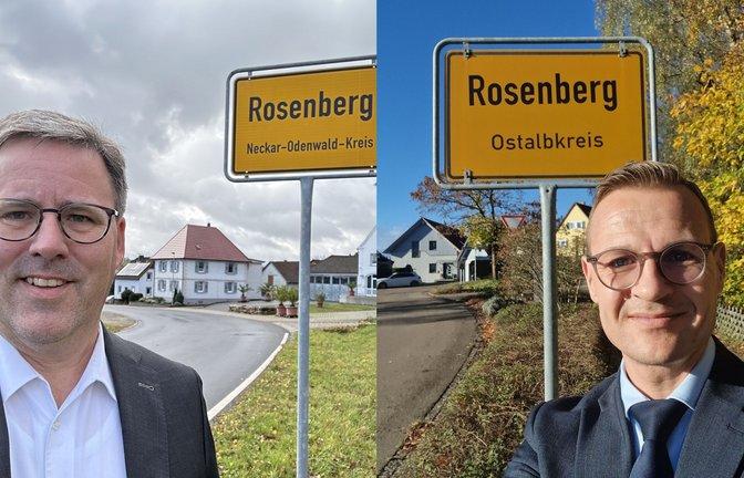 Ralph Matousek (links), Bürgermeister des badischen Rosenberg, und  Amtskollege Tobias Schneider in der gleichnamigen württembergischen Gemeinde.<span class='image-autor'>Foto: privat</span>