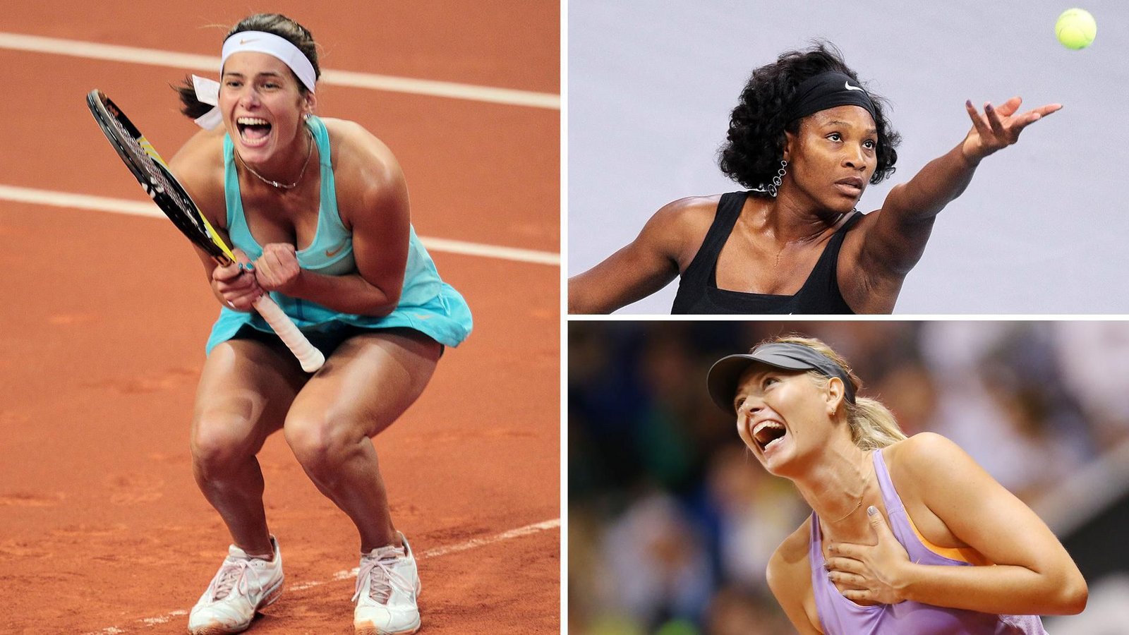 Julia Görges (links) bejubelt ihren Sieg 2011, Maria Sharapova (rechts unten) den Erfolg drei Jahre später. Weniger gut läuft es für Serena Williams 2008.Foto: Pressefoto Baumann