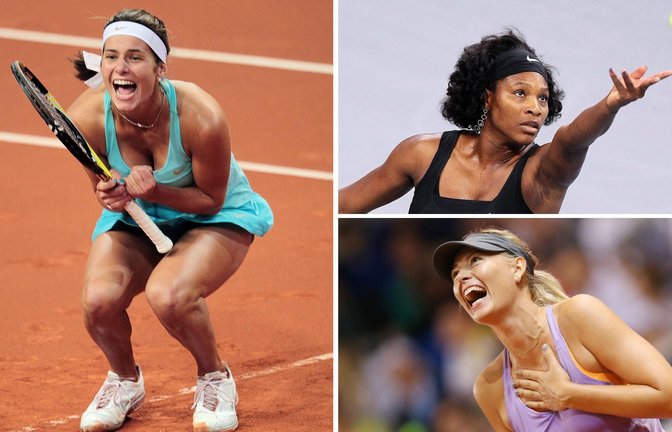 Julia Görges (links) bejubelt ihren Sieg 2011, Maria Sharapova (rechts unten) den Erfolg drei Jahre später. Weniger gut läuft es für Serena Williams 2008.<span class='image-autor'>Foto: Pressefoto Baumann</span>