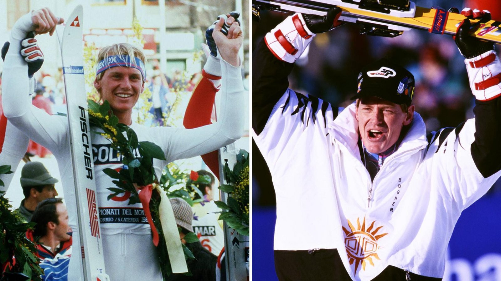 Markus Wasmeier bei seinem WM-Titel in Bormio 1985 (li.) und beim Olympiasieg in Lillehammer.Foto: imago Markus Wasmeier bei seinem WM-Titel in Bormio 1985 (li.) und beim Olympiasieg in Lillehammer.Foto: imago