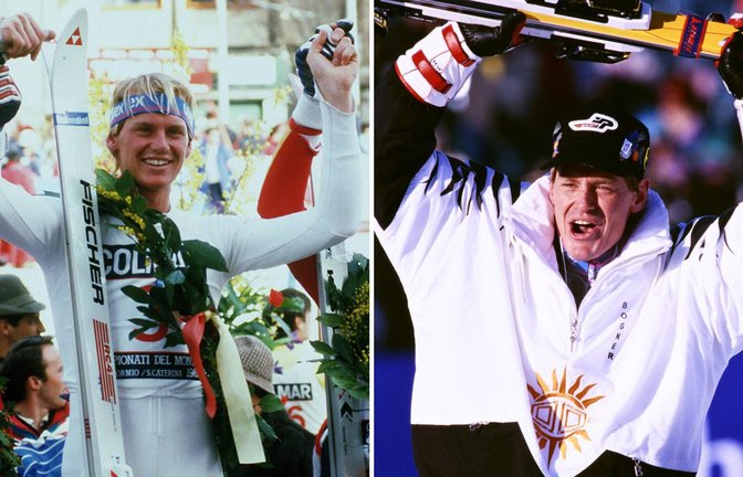 Markus Wasmeier bei seinem WM-Titel in Bormio 1985 (li.) und beim Olympiasieg in Lillehammer.<span class='image-autor'>Foto: imago</span>
