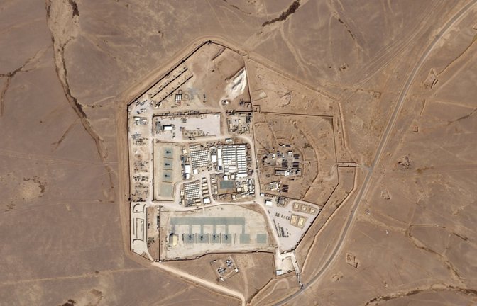 Dieses Foto vom 12. Oktober 2023 von Planet Labs PBC zeigt eine als „T22“ bekannte Militärbasis im Nordosten Jordaniens.<span class='image-autor'>Foto: -/Planet Labs PBC via AP/dpa</span>