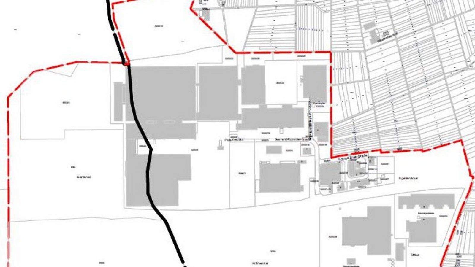 Mit roter Linie ist das Gebiet des Gewerbeparks Eichwald eingezeichnet. Südlich der Umgehungsstraße ist unter anderem das Breuninger-Gebäude zu sehen. Südwestlich hiervon befindet sich unterhalb des Naturdenkmals der Suchraum für die zwei möglichen Windräder. Karte: Zweckverband Mit roter Linie ist das Gebiet des Gewerbeparks Eichwald eingezeichnet. Südlich der Umgehungsstraße ist unter anderem das Breuninger-Gebäude zu sehen. Südwestlich hiervon befindet sich unterhalb des Naturdenkmals der Suchraum für die zwei möglichen Windräder. Karte: Zweckverband