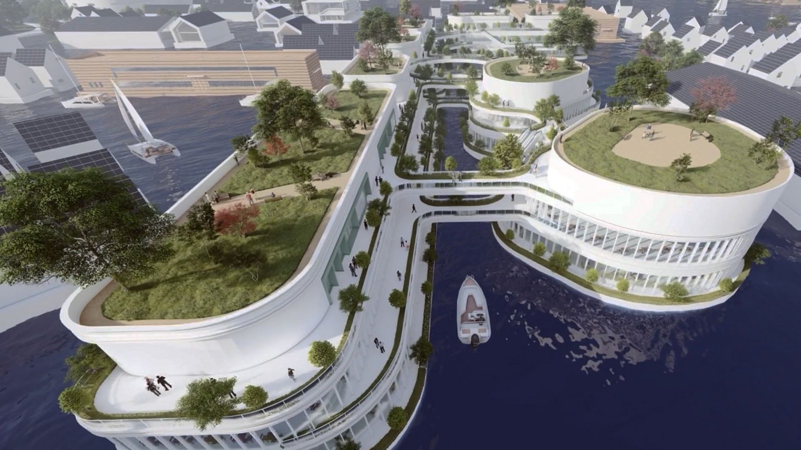 Die Stadt „Dogen City“ soll auf den steigenden Meeresspiegel reagieren. Das japanische Unternehmen N-Ark will die schwimmende Öko-Stadt realisieren. Kombiniert mit Schutzbunker und Option zur Autarkie.Foto: N-Ark/privat Die Stadt „Dogen City“ soll auf den steigenden Meeresspiegel reagieren. Das japanische Unternehmen N-Ark will die schwimmende Öko-Stadt realisieren. Kombiniert mit Schutzbunker und Option zur Autarkie.Foto: N-Ark/privat