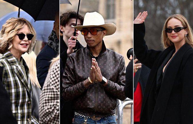 Stars wie Meg Ryan, Pharrell Williams oder Jennifer Lawrence (von links) haben den Weg nach Paris gefunden.<span class='image-autor'>Foto: AFP/Julien de Rosa</span>