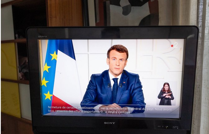 Präsident Macron im Fernsehen<span class='image-autor'>Foto: Le Pictorium/Sadak Souici</span>
