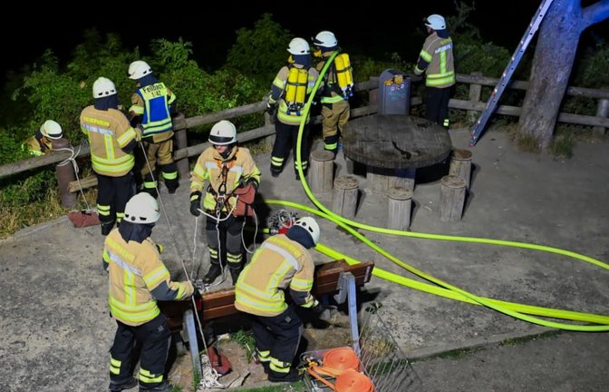 Die Fellbacher Feuerwehrkräfte bei ihrem nächtlichen Einsatz auf dem Kappelberg.<span class='image-autor'>Alexander Ernst (Feuerwehr Fellbach)</span>
