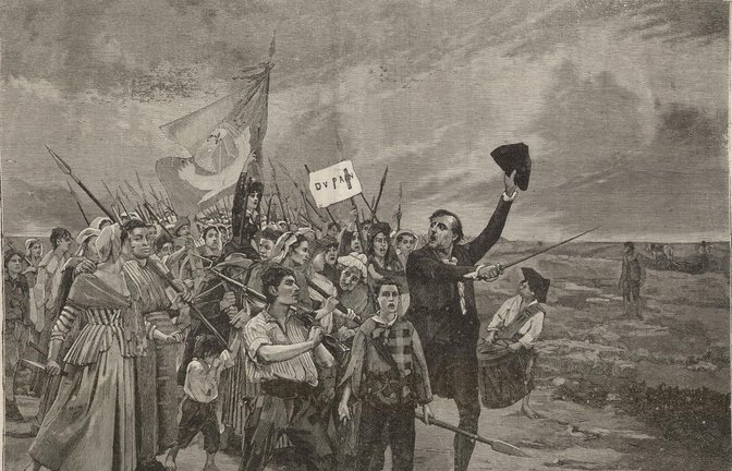Der „Brotmarsch der Pariser Frauen nach Versailles – Oktober 1789. Die Unterschicht revoltiert, aber der Profiteur der Revolution ist das (Geld-)Bürgertum.<span class='image-autor'>Foto: akg-images/akg-images</span>