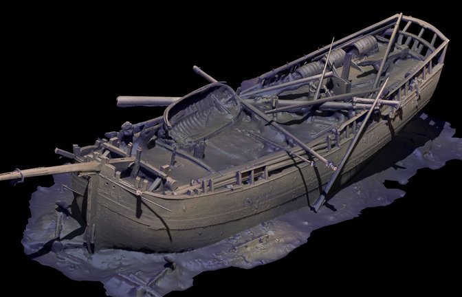 Die Computersimulation zeigt ein Schiffswrack in der Ostsee.<span class='image-autor'>Foto: ---/JD-Contractor A/S./dpa</span>