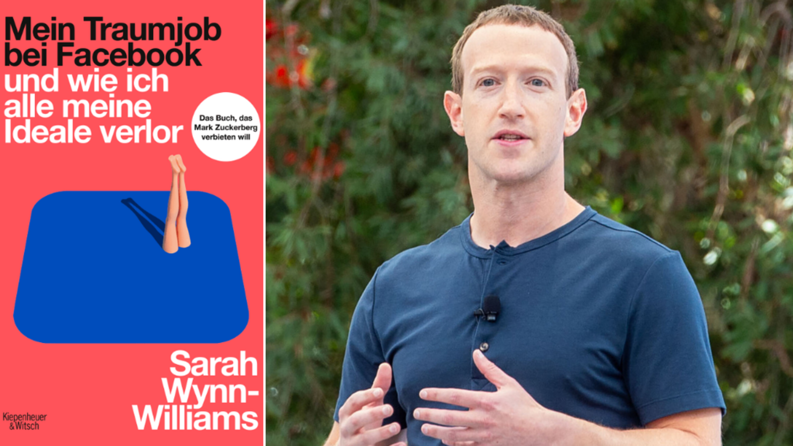 Mark Zuckerberg (r.) bzw. der Meta-Konzern gingen juristisch gegen Sarah Wynn-Williams' Buch vor.Foto: Verlag Kiepenheuer & Witsch und picture alliance/dpa | Andrej Sokolow Mark Zuckerberg (r.) bzw. der Meta-Konzern gingen juristisch gegen Sarah Wynn-Williams' Buch vor.Foto: Verlag Kiepenheuer & Witsch und picture alliance/dpa | Andrej Sokolow