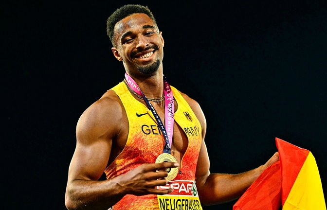 Geschafft – und glücklich: Europameister Leo Neugebauer freut sich über Gold.<span class='image-autor'>Foto: AFP/Ben Stansall</span>