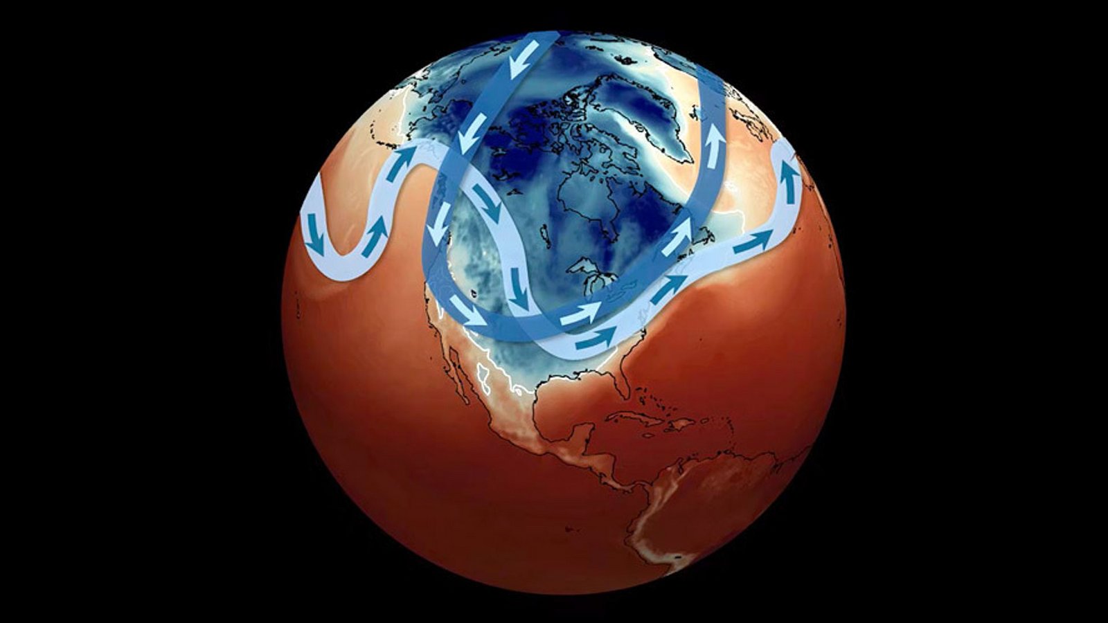 Diese Grafik zeigt den Grund für den Wintersturm und Kälteeinbruch in den USA: Der Polarwirbel (blau) und der Jetstream (hellblau) sind weit nach Süden hin ausgebeult. Die weiße Linie zeigt die Frostgrenze am 26. Januar 2026.Foto: © Mathew Barlow/CC-by 4.0 Diese Grafik zeigt den Grund für den Wintersturm und Kälteeinbruch in den USA: Der Polarwirbel (blau) und der Jetstream (hellblau) sind weit nach Süden hin ausgebeult. Die weiße Linie zeigt die Frostgrenze am 26. Januar 2026.Foto: © Mathew Barlow/CC-by 4.0