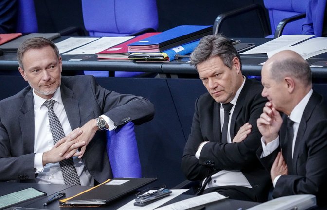 Die drei wichtigsten Entscheider in der Ampelkoalition: Christian Lindner, Robert Habeck und Olaf Scholz (von li.).<span class='image-autor'>Foto: dpa/Kay Nietfeld</span>