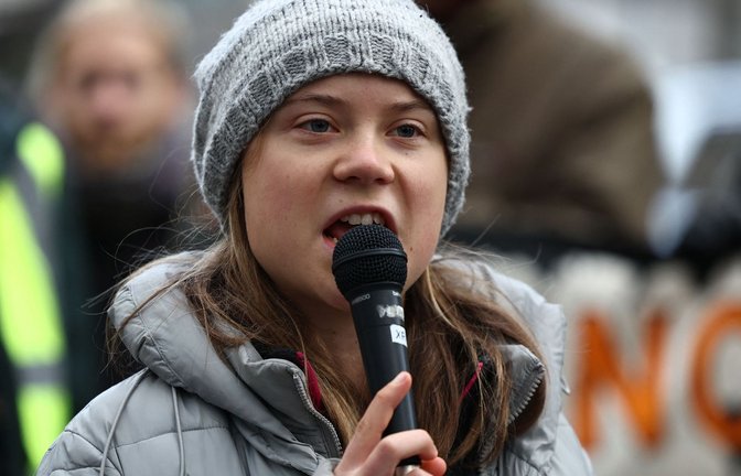 Klimaaktivistin Greta Thunberg bei einem Auftritt in London.<span class='image-autor'>Foto: AFP/HENRY NICHOLLS</span>