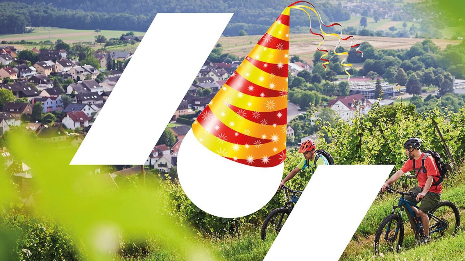 Mit Partyhütchen wirbt das Enzkreis-Logo für die Beiträge im Jubiläumsjahr. Fotos: LE