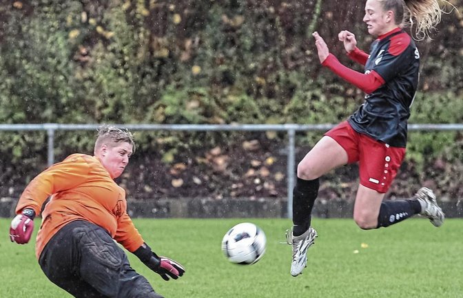 Ludwigsburgs Torspielerin Tanja Fischer ist gegen Marie Pfaffeneder und ihre Mitstreiterinnen oft unter Druck geraten.  Foto: Simecek