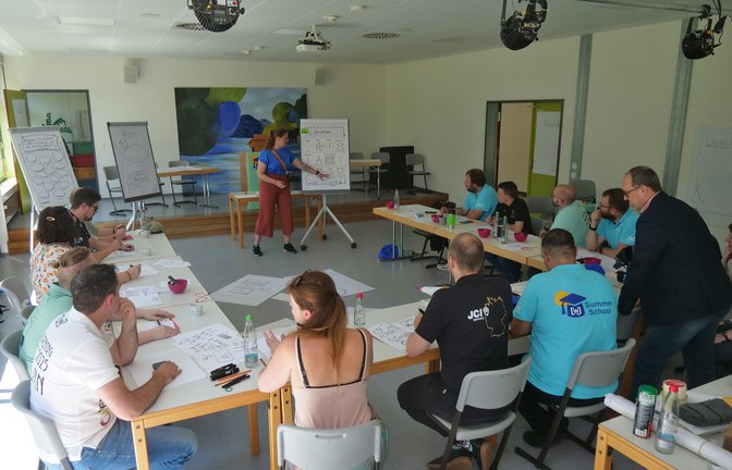 Im Training „Flipchart-Kickoff“ lernen die Teilnehmer der Summer School 2025 unter anderem, komplexe Inhalte klar und visuell ansprechend zu präsentieren.  <span class='image-autor'>Foto: Friedrich</span>