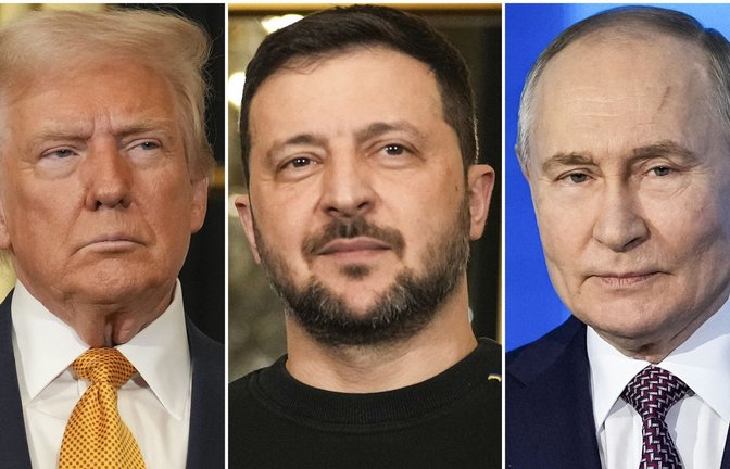 Die Kombo zeigt US-Präsident Donald Trump (l), den ukrainischen Präsidenten Wolodymyr Selenskyj (M)  und Russlands Präsident Wladimir Putin.<span class='image-autor'>Foto: Morissard/Bednyakov/AP/dpa/Morissard/Bednyakov</span>