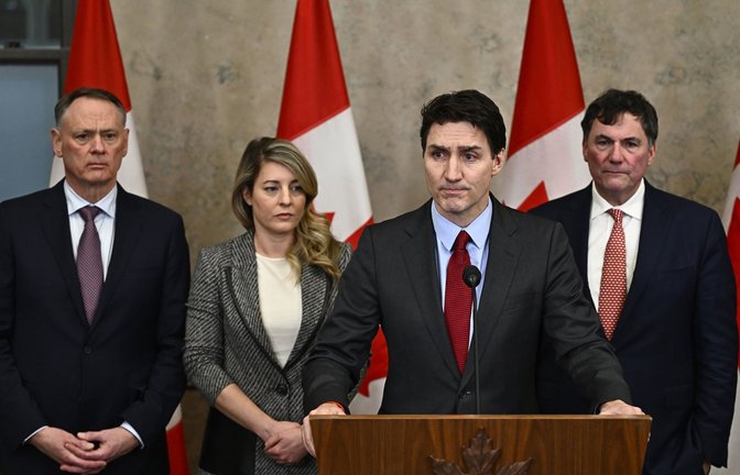 Kanadas Premierminister Justin Trudeau reagierte auf die Ankündigungen von US-Präsident Donald Trump mit Gegenzöllen. Am Wochenende wandte er sich in einer Ansprache an die Kanadier.<span class='image-autor'>Foto: dpa/Justin Tang</span>