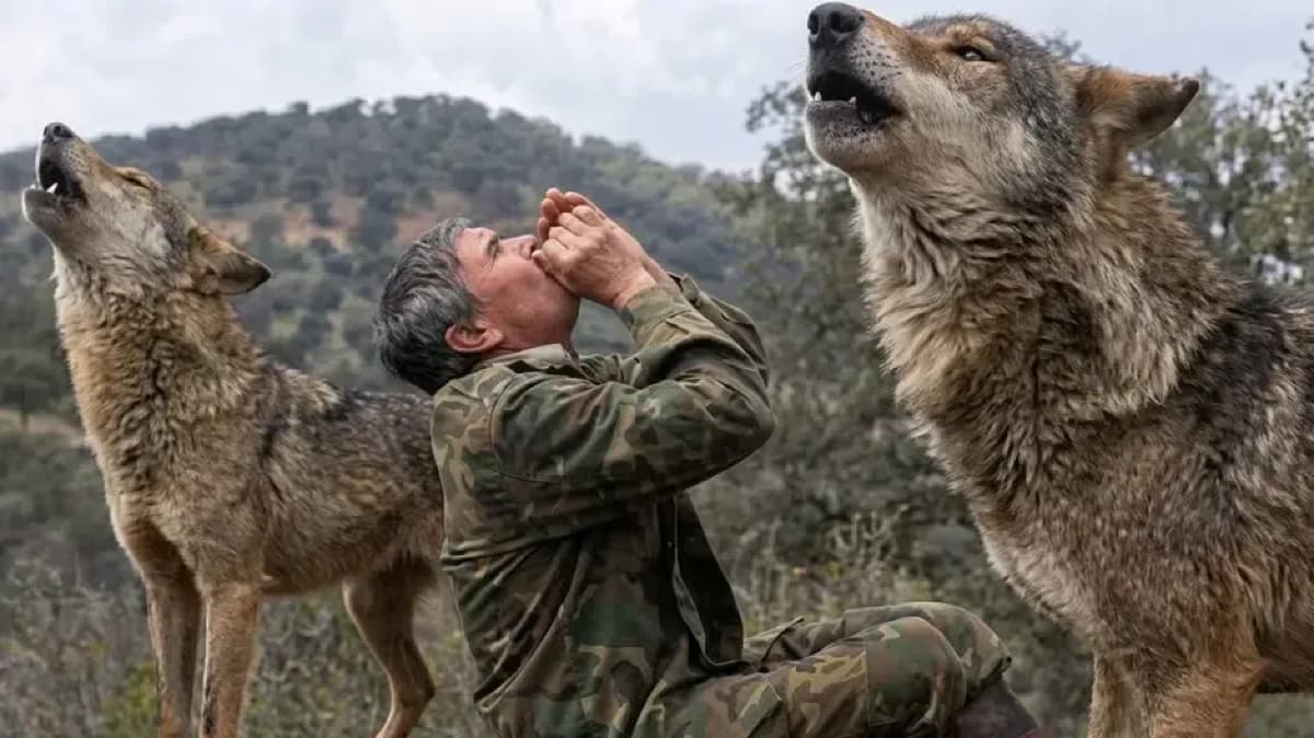 Auch als Erwachsener konnte Marcos Rodríguez Pantoja Wolfslaute nachahmen und die Reaktionen der Tiere deuten. Das zeigt der Dokumentarfilm „Entrelobos" aus dem Jahr 2010.<span class='image-autor'>Paislobo Prensa/YouTube</span>